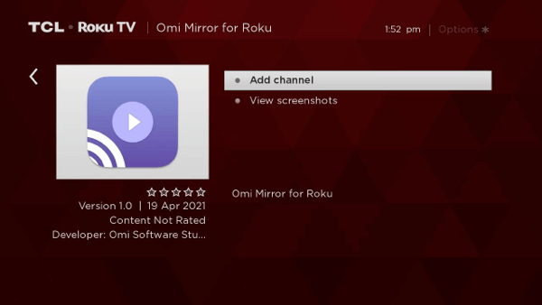 Add Omi Mirror for Roku channel on TV